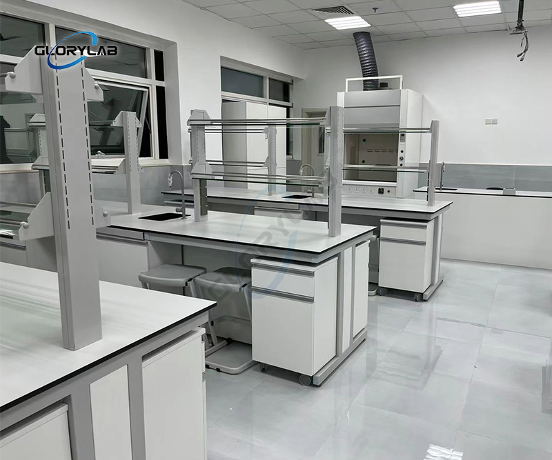 wood and steel laboratory bench
