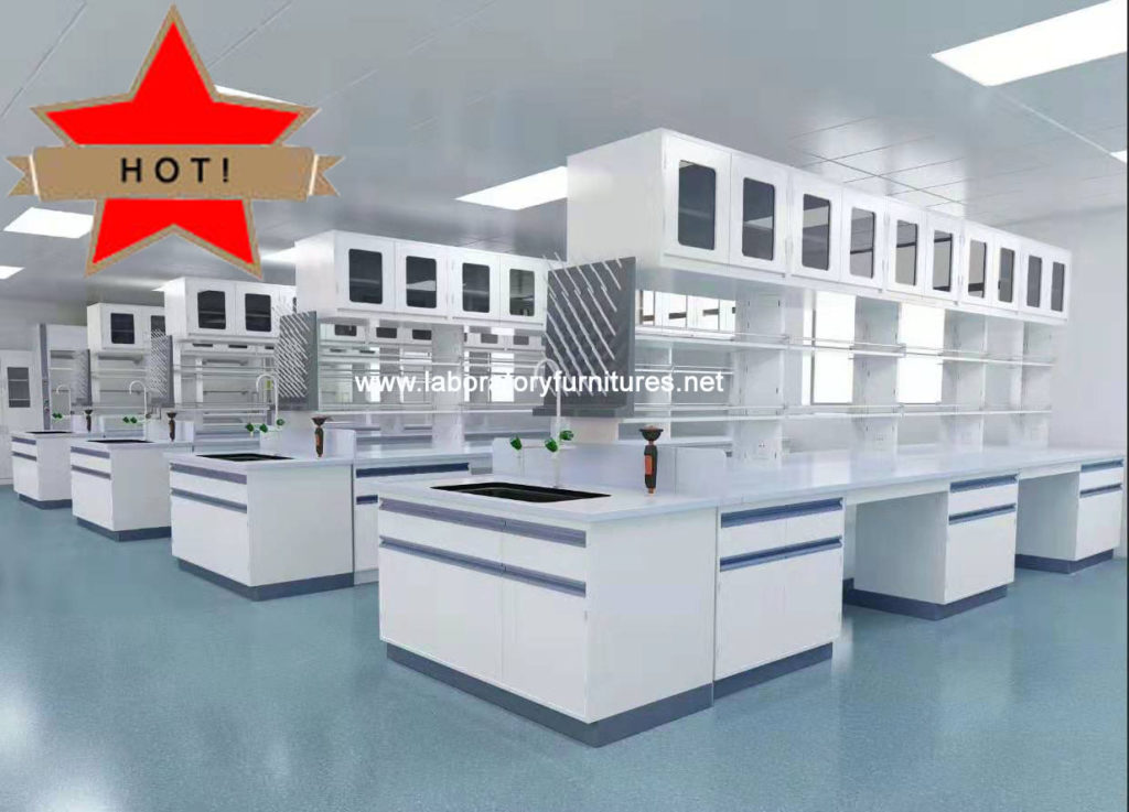 steel laboratory furniture with mounted cabinet