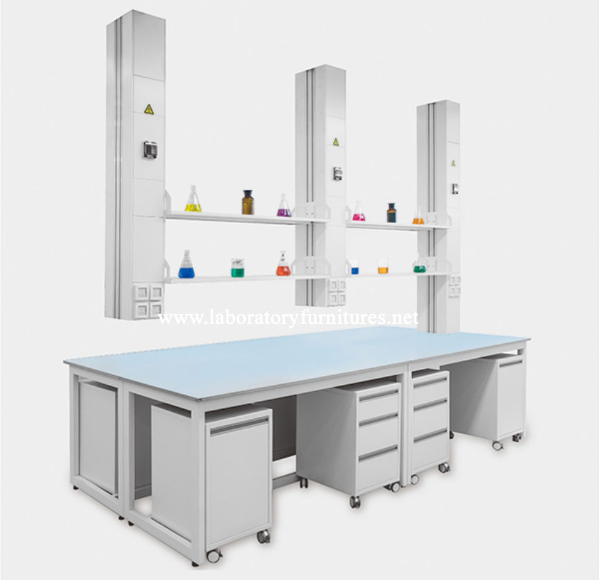 central bench with multi-functional column