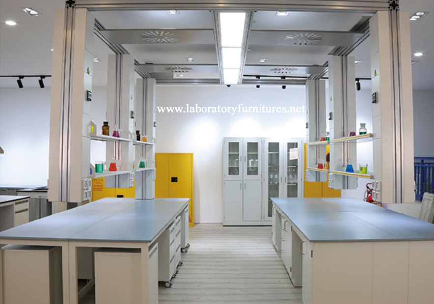 laboratory furniture with suspended shelf