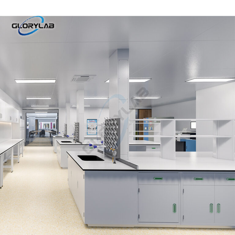 custom floor mounted lab work bench with phenolic resin worktop